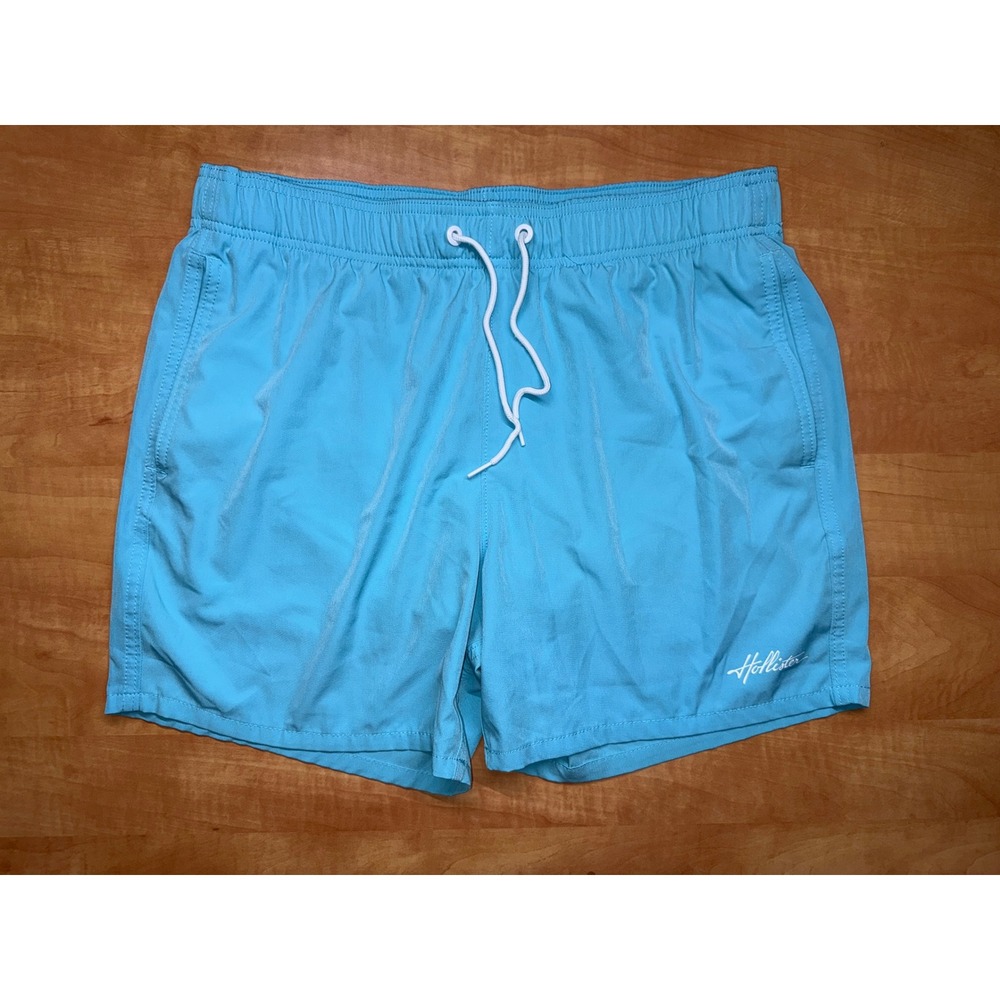 Hollister Mens Advanced Stretch Swim Trunks Blue L Board Shorts 5 Inch Inseam